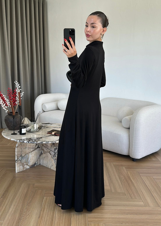 Aura Modern Çizgili Elbise SİYAH
