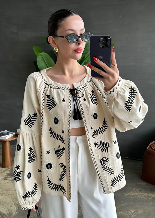 Ayçiçek Nakışlı Kimono NATUR