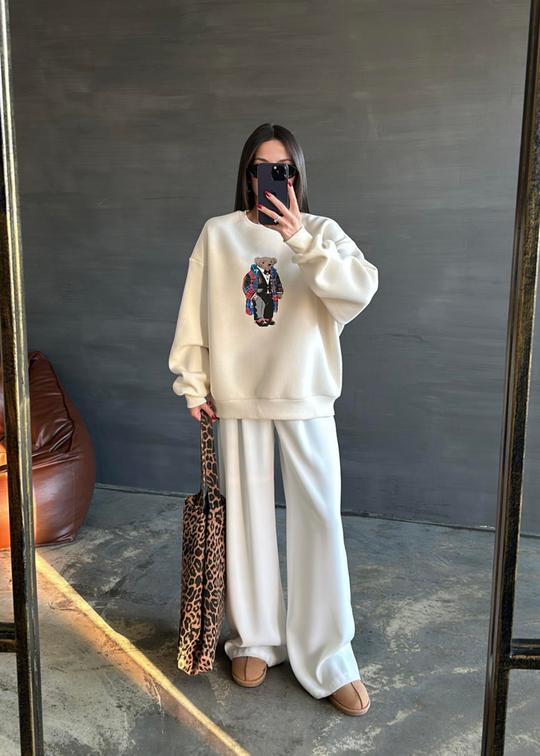 Ayıcık Baskılı Sweatshirt BEJ