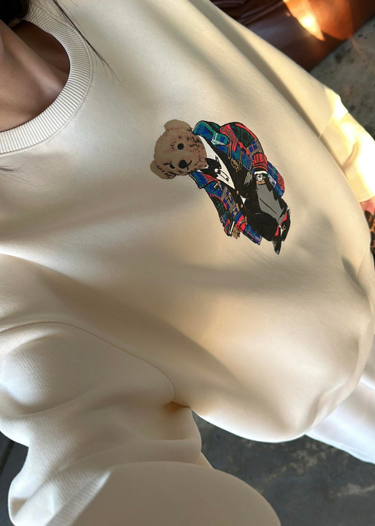 Ayıcık Baskılı Sweatshirt BEJ