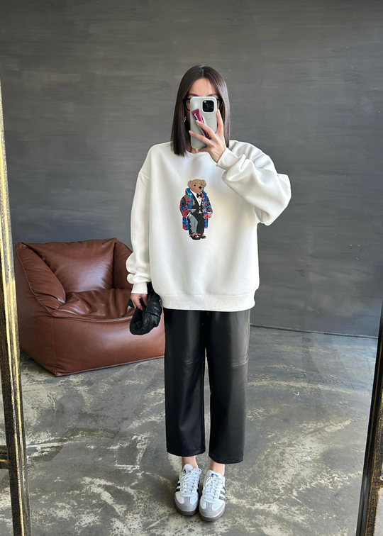 Ayıcık Baskılı Sweatshirt EKRU