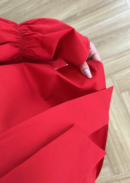 Bağcıklı Poplin Gömlek KIRMIZI