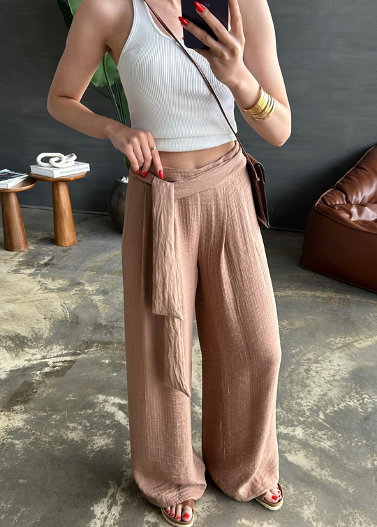 Bağlamalı Geniş Paça Pantolon CAMEL