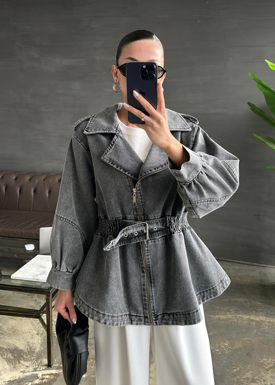 Balon Kol Denim Ceket ANTRASİT