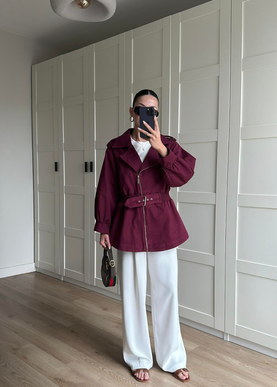 Balon Kol Denim Ceket BORDO