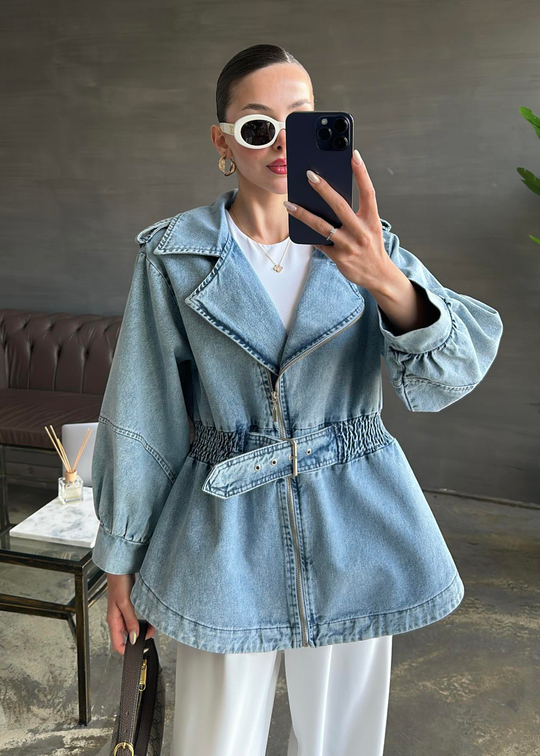 Balon Kol Denim Ceket MAVİ