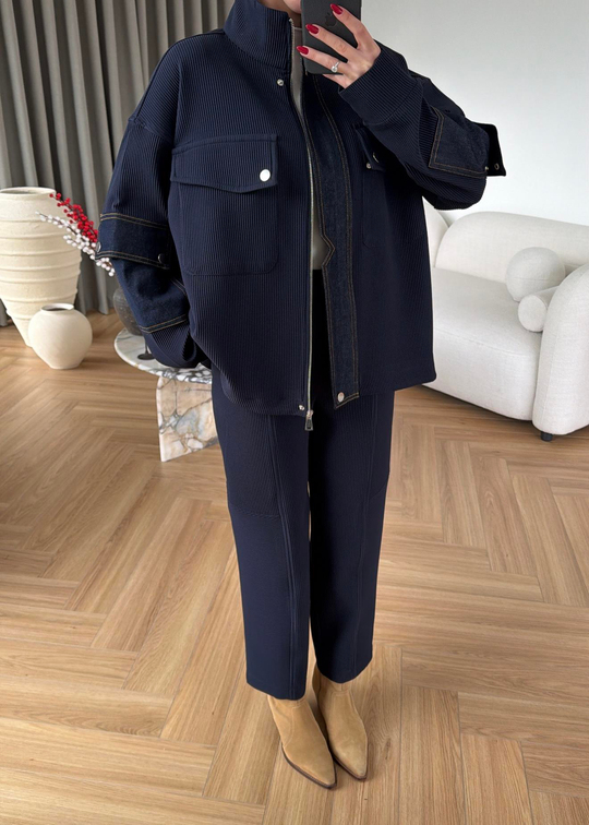 Balon Pantolonlu Denimli Takım LACİVERT