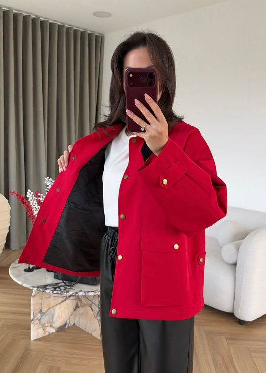 Barbour Kadife Yakalı Mont KIRMIZI
