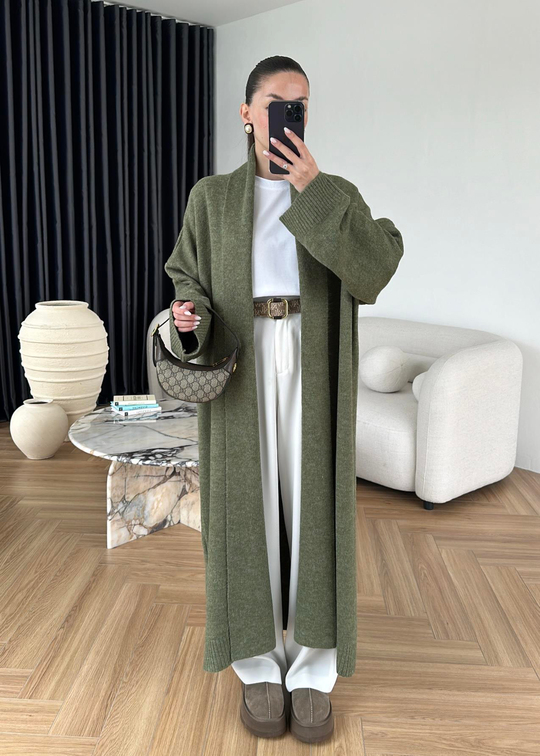 Basic Uzun Hırka YEŞİL