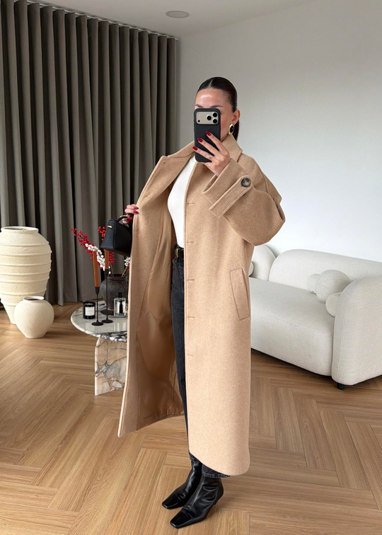 Bebe Yakalı Kuşaklı Kaban AÇIK CAMEL