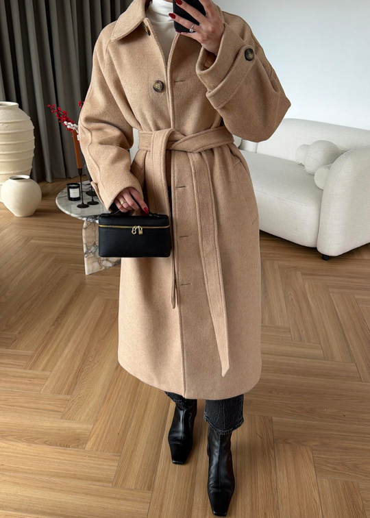Bebe Yakalı Kuşaklı Kaban AÇIK CAMEL