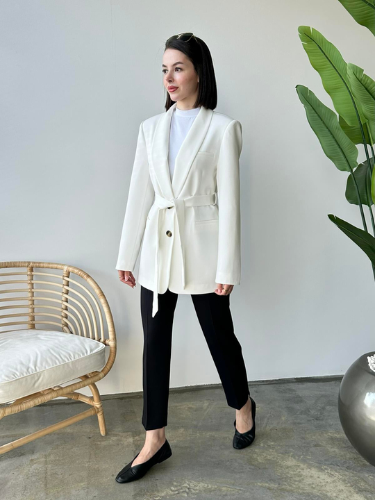 Belden Bağlamalı Blazer Ceket BEYAZ