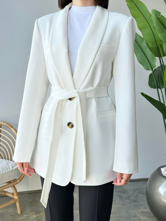 Belden Bağlamalı Blazer Ceket BEYAZ