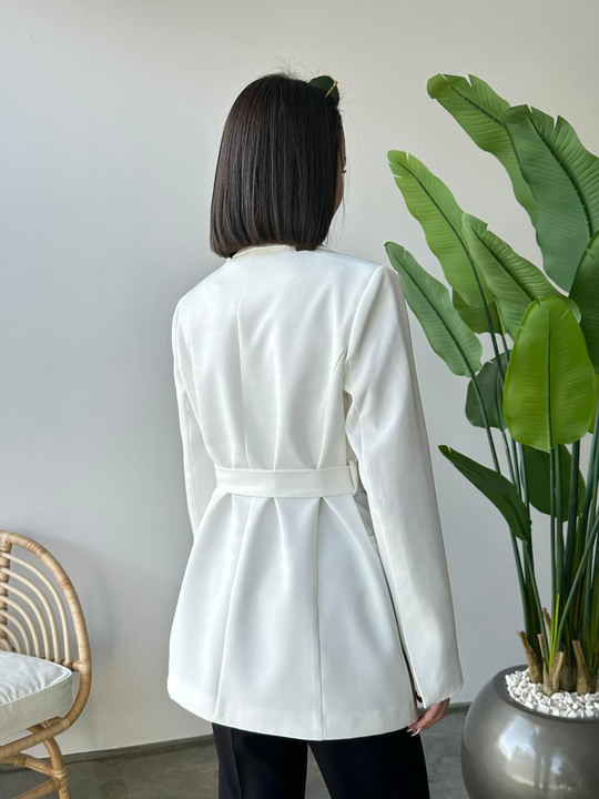 Belden Bağlamalı Blazer Ceket BEYAZ