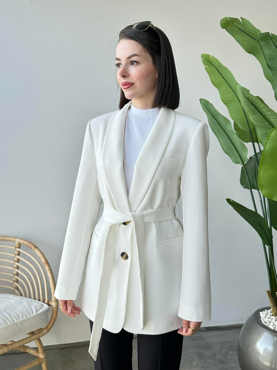 Belden Bağlamalı Blazer Ceket BEYAZ