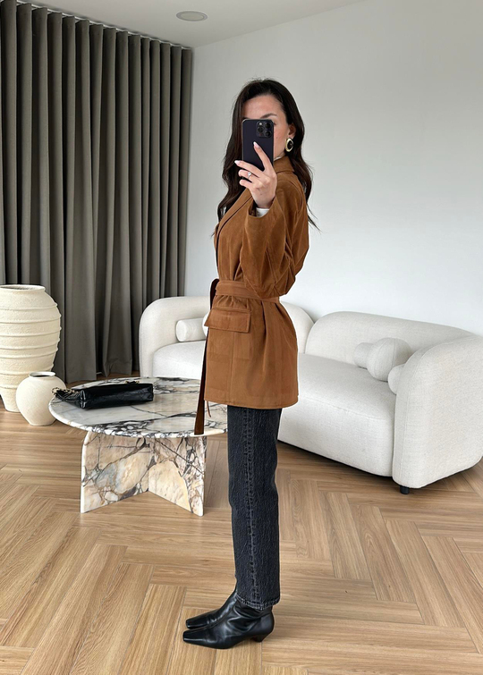 Beli Bağlamalı Süet Ceket TABA