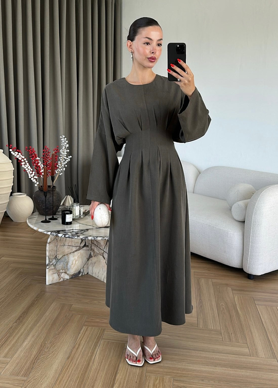Beli Korse Detaylı Elbise HAKİ