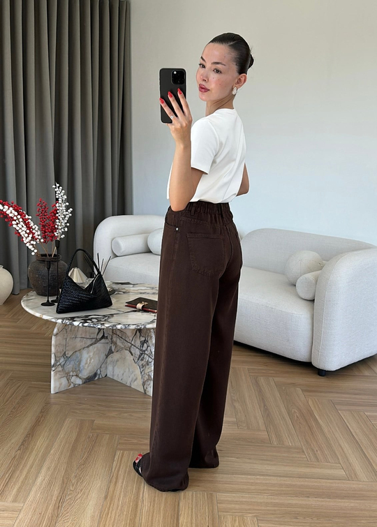 Beli Lastikli Tensel Karışımlı Jean ACI KAHVE