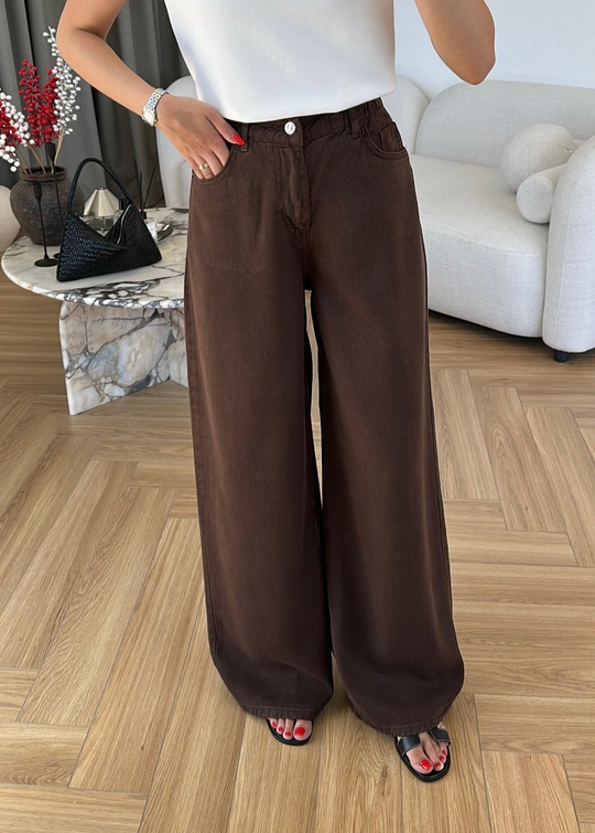 Beli Lastikli Tensel Karışımlı Jean ACI KAHVE