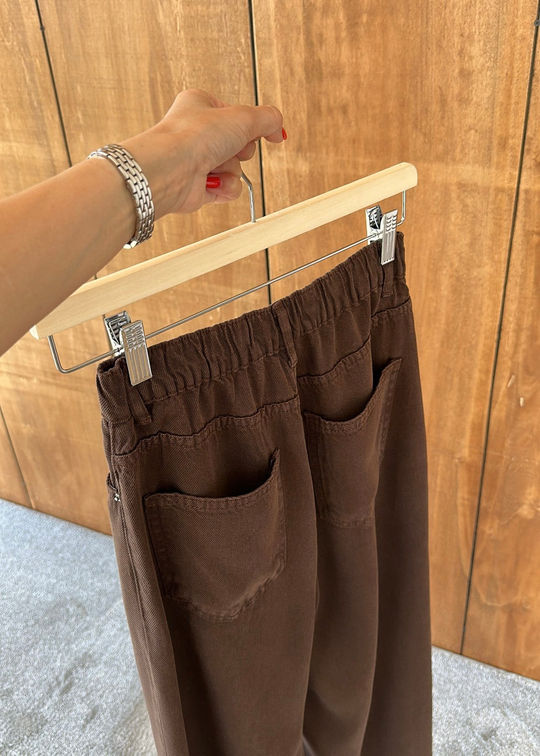 Beli Lastikli Tensel Karışımlı Jean ACI KAHVE
