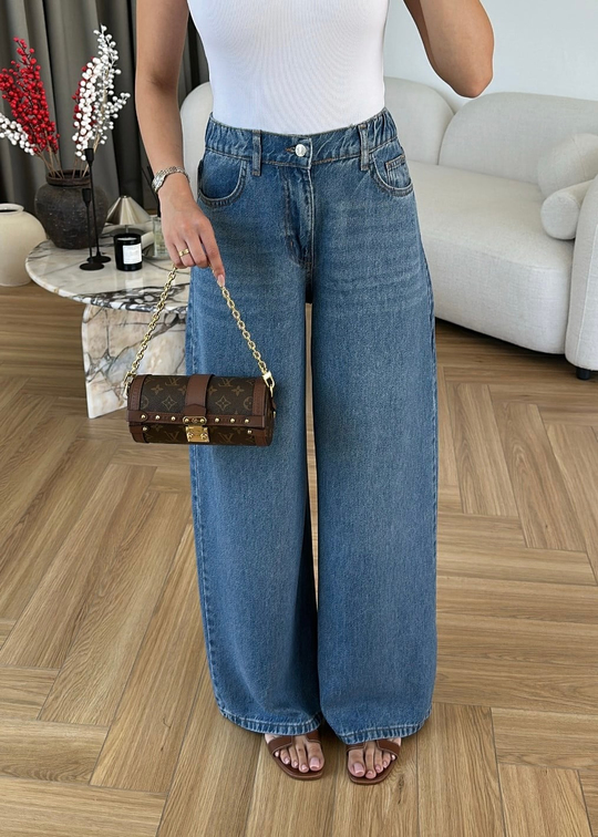 Beli Lastikli Tensel Karışımlı Jean MAVİ