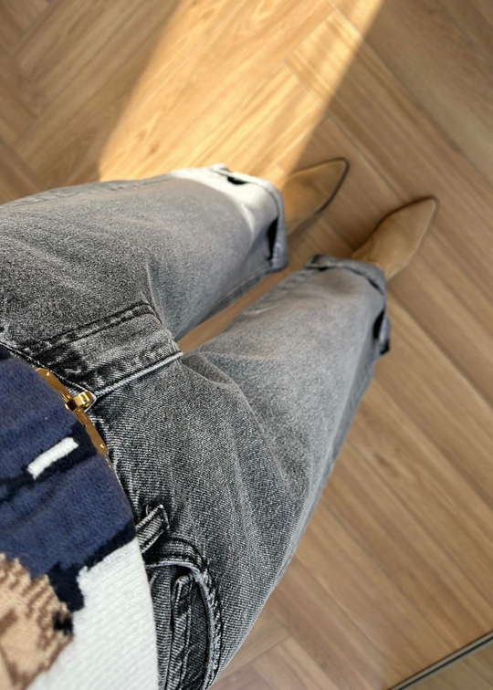 Bilek Boy Paçası Katlı Jean GRİ