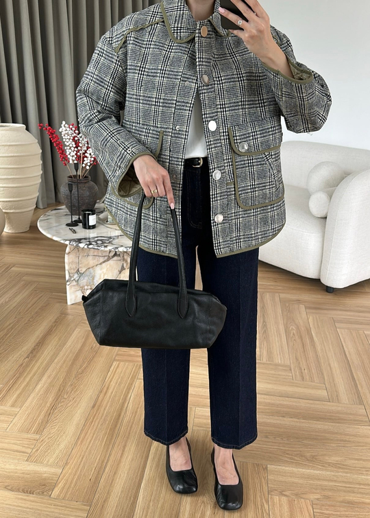 Biyeli Kazayağı Desenli Mont HAKİ