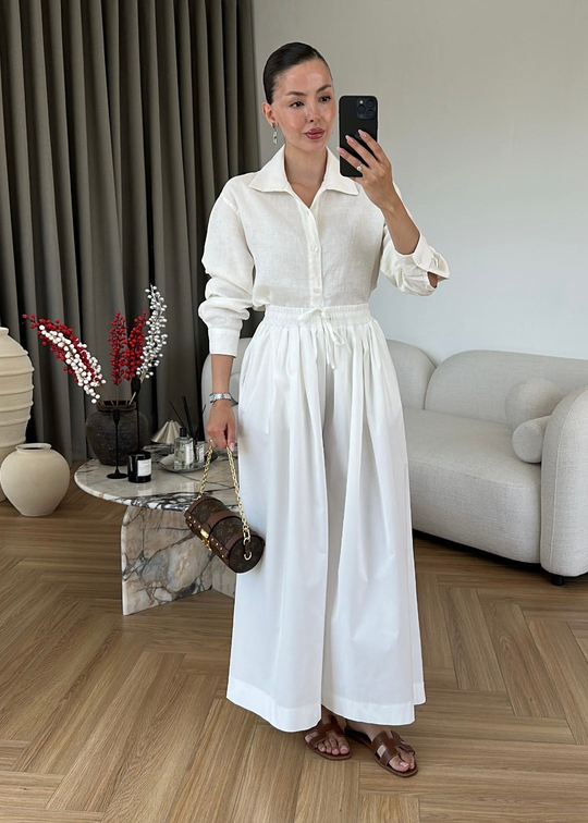 Bol Poplin Pantolon BEYAZ