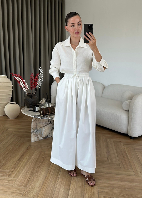 Bol Poplin Pantolon BEYAZ