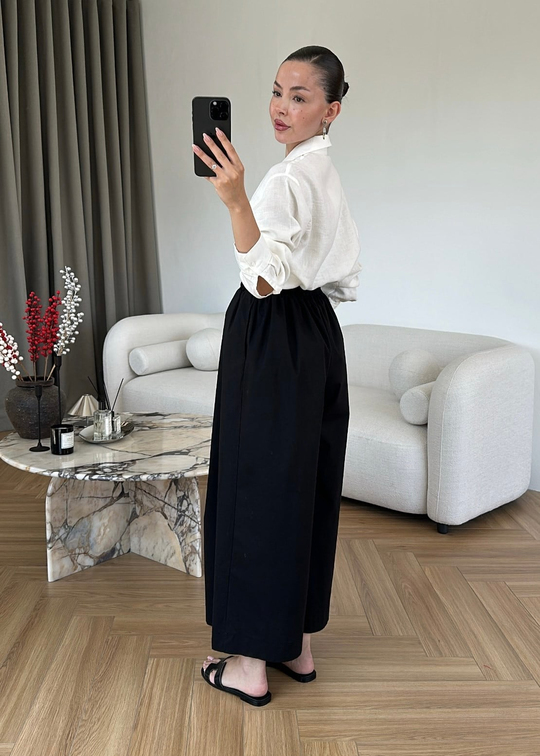 Bol Poplin Pantolon SİYAH