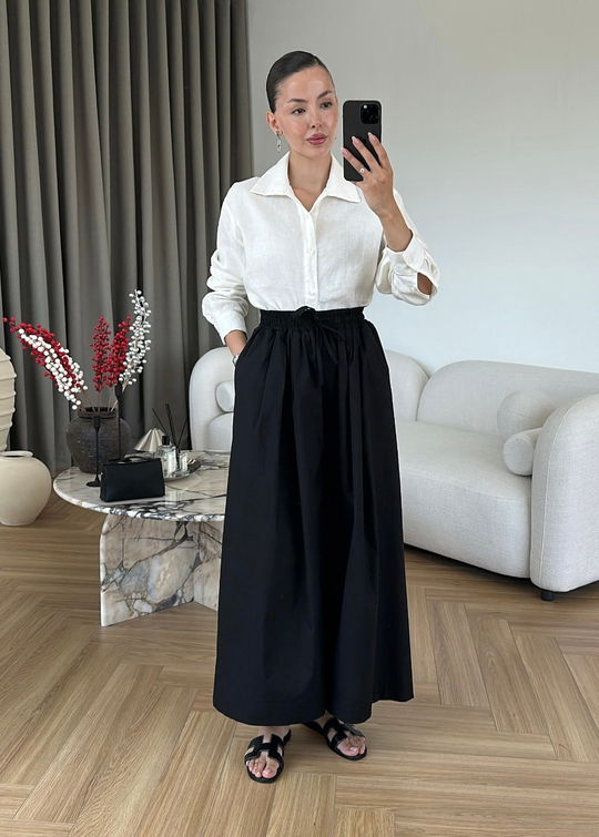 Bol Poplin Pantolon SİYAH