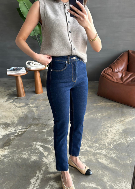 Boyfit Kesik Paça Jean KOYU LACİVERT