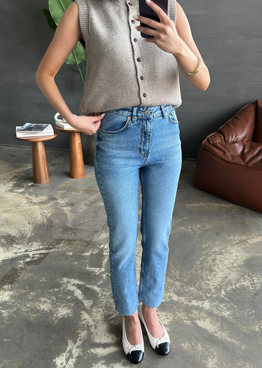 Boyfit Kesik Paça Jean Orta Mavi