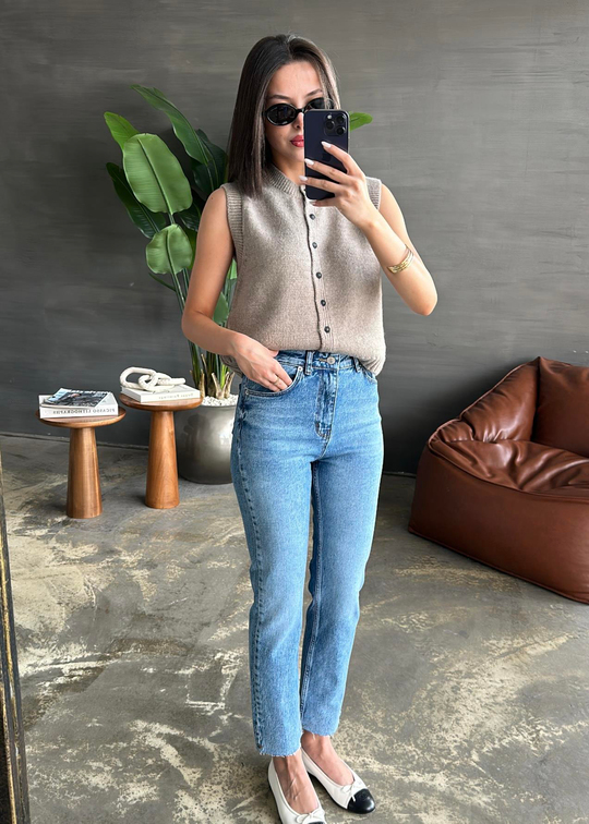 Boyfit Kesik Paça Jean Orta Mavi