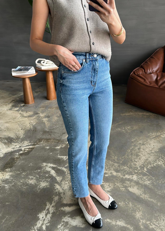 Boyfit Kesik Paça Jean Orta Mavi