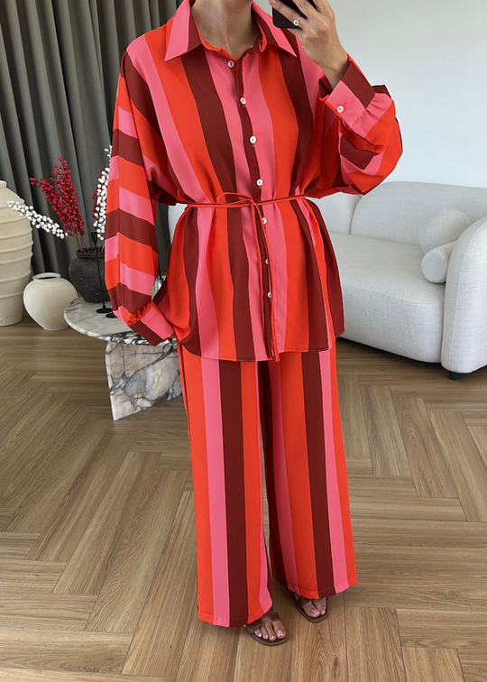 Boyuna Renk Bloklu Takım PEMBE