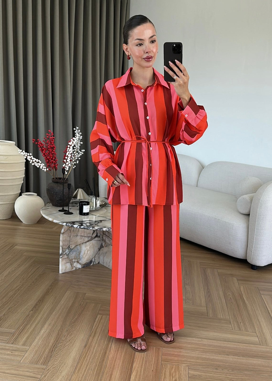 Boyuna Renk Bloklu Takım PEMBE