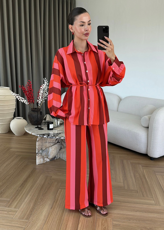 Boyuna Renk Bloklu Takım PEMBE