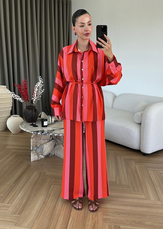 Boyuna Renk Bloklu Takım PEMBE