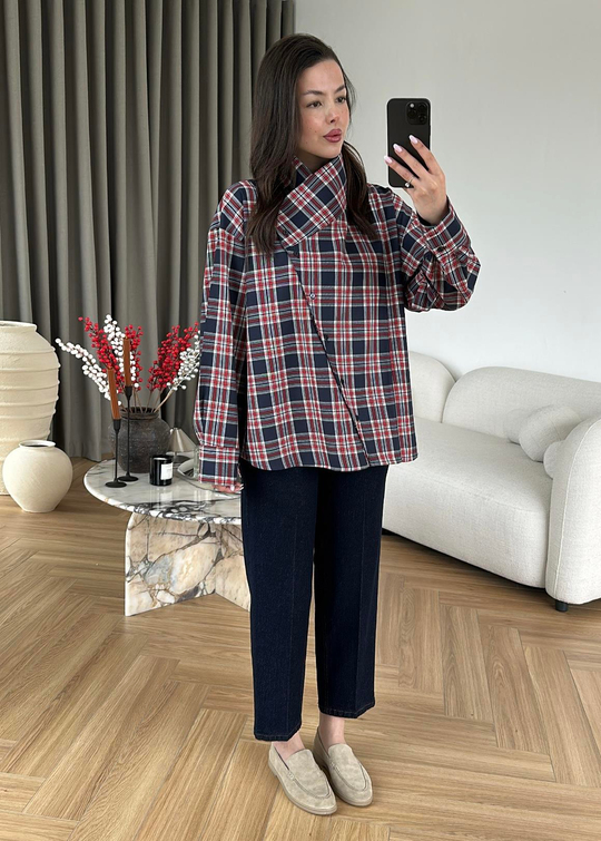 Çapraz Düğmeli Oduncu Gömlek LACİVERT