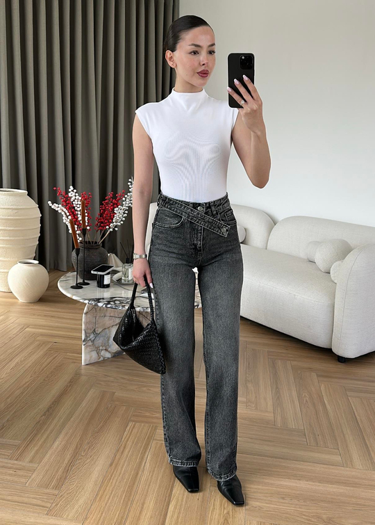 Çapraz Kemerli Straight Jean ANTRASİT