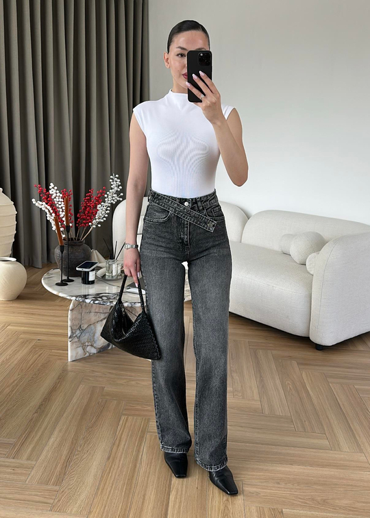 Çapraz Kemerli Straight Jean ANTRASİT