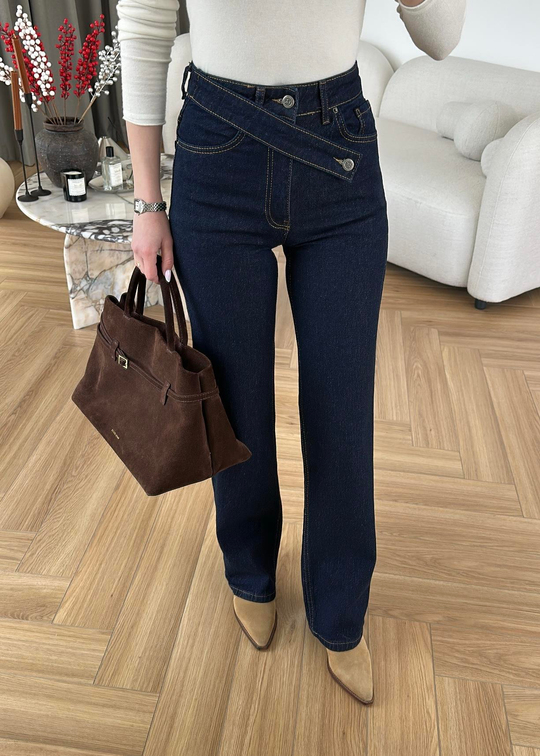 Çapraz Kemerli Straight Jean LACİVERT
