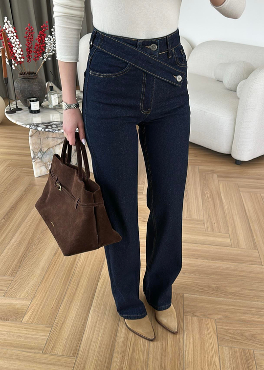 Çapraz Kemerli Straight Jean LACİVERT