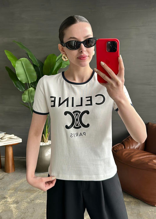 Celin Baskılı Tişört BEYAZ