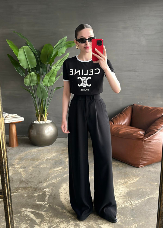 Celin Baskılı Tişört SİYAH