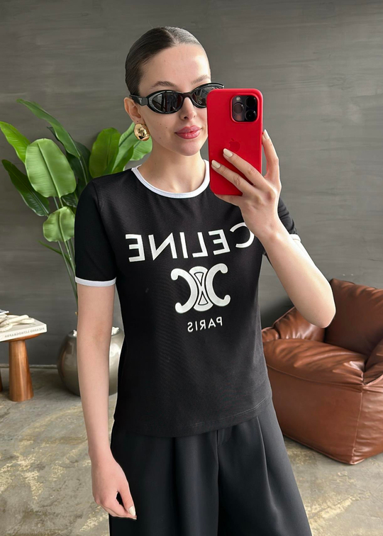 Celin Baskılı Tişört SİYAH