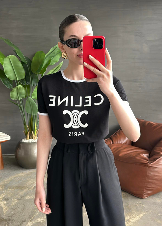 Celin Baskılı Tişört SİYAH