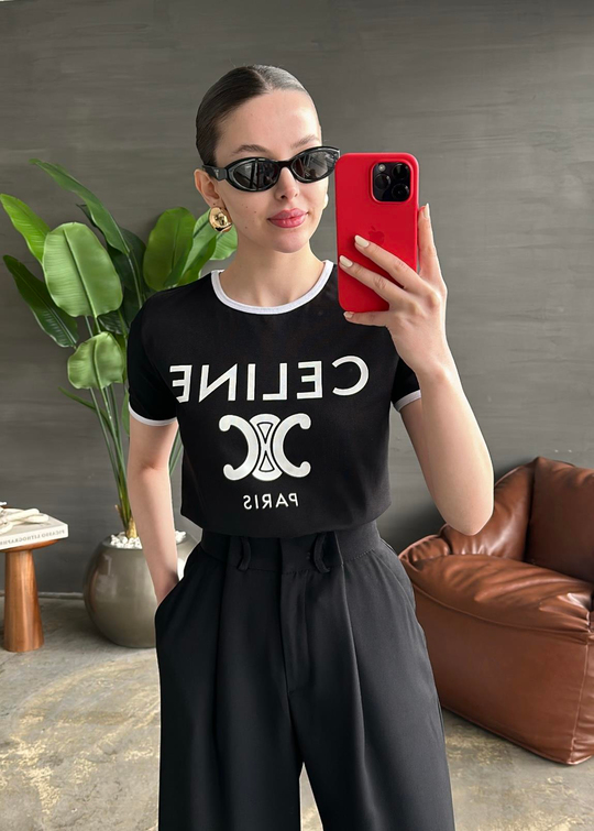 Celin Baskılı Tişört SİYAH