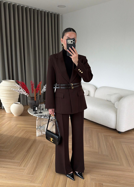 Çift Kemerli Blazer Takım ACI KAHVE